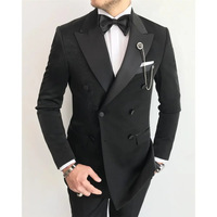 Costume de mariage pour homme, veste à double boutonnage à revers en pointe, sur mesure, smoking, 2 pièces, veste et pantalon, costumes noirs