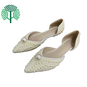 Zapatos Planos Blancos para Novia, con Perlas, Antideslizantes, para Boda, Primavera/Verano, Sandalias de Tacón Bajo para Mujer, Zapatos de Fiesta - Product Image 1