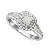 Cincin Tunangan Wanita Berlapis Rhodium Perak Sterling S925 Model Princess Cut CZ Halo, Laris di Afrika