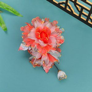 25 Pinces à cheveux originales haut de gamme, style Super Fée, dégradé orange, dorées, style Tang, pour coiffure Hanfu, motif fleur ondulée - Product Image 5