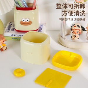 Multi Functional Pen Holder Square Cartoon Design Open Top With Compartments For Desk Office Storage - Product Image 4