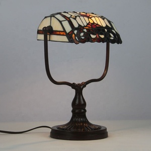 LongHuiJing Traditional Banker Lamps Handmade Emerald Color Glass Shade Vintage <b>Office</b> Table Light Antique Style Lights - Product Image 3