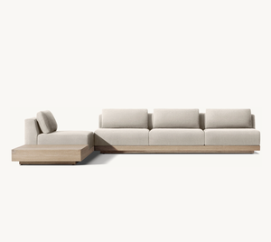 LUXORA Patio al Aire Libre juegos de jardín hotel resort sofá de teca L-seccional con mesa de centro/sofá de lujo moderno de extremo Otomano - Product Image 1