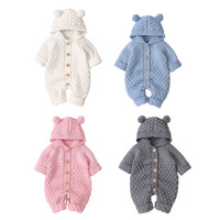 Pyjamas d'hiver pour bébés, vêtements à capuche pour enfants, combinaisons tricotées pour tout-petits, grenouillères pour nouveau-nés filles, barboteuses pour bébés garçons
