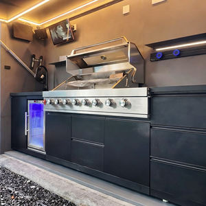 Isla de Cocina Exterior con Parrilla Integrada - <span class=keywords><strong>Cabaña</strong></span> Exterior para Patio Trasero de Villa con Parrilla Moderna y Refrigerador Elevable - Product Image 4