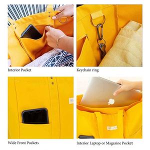 Sacs fourre-tout en toile rayés réutilisables de grande capacité, fabriqués en Chine, avec impression et logo personnalisé - Product Image 3