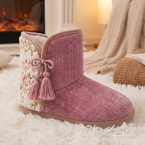 Chaussons bottes en velours côtelé rose pour femmes avec pompon, doublure polaire, chaussures d'hiver, vente en gros, MOQ 500, Distributeur - Product Image 3