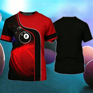 Camiseta Deportiva de Billar para Hombre S.Q.F, Roja y Negra, con Estampado Digital 3D, Estilo Vintage, 100% Algodón, Manga Corta, Transpirable - Product Image 3
