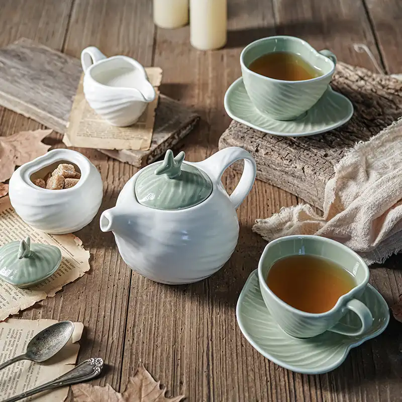 กาน้ำชาเซรามิก,เหยือกใส่นมแบบกว้างเหยือกใส่ครีมชุดแก้วและจานรองกาชากาแฟโถใส่น้ำตาลโถใส่เกลือ