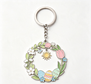 Porte-clés en métal personnalisé avec couronne de fleurs en émail, porte-clés rotatif, cadeau de printemps, souvenir - Product Image 1