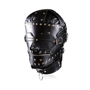 Máscara de cuero suave erótica para adultos, de cobertura completa, con cremallera y múltiples púas, juguete auxiliar SM para disciplina sexual y bondage. - Product Image 1