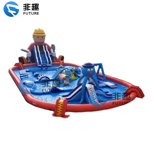 Inflatable amusement water park Hot giant inflatable commercial water park slides game with pool for child and adult Cheap