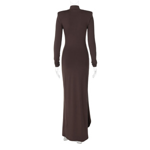Tricot longue robe à manches longues femmes tenue décontractée fendue élégante dames fête Vestidos - Product Image 5
