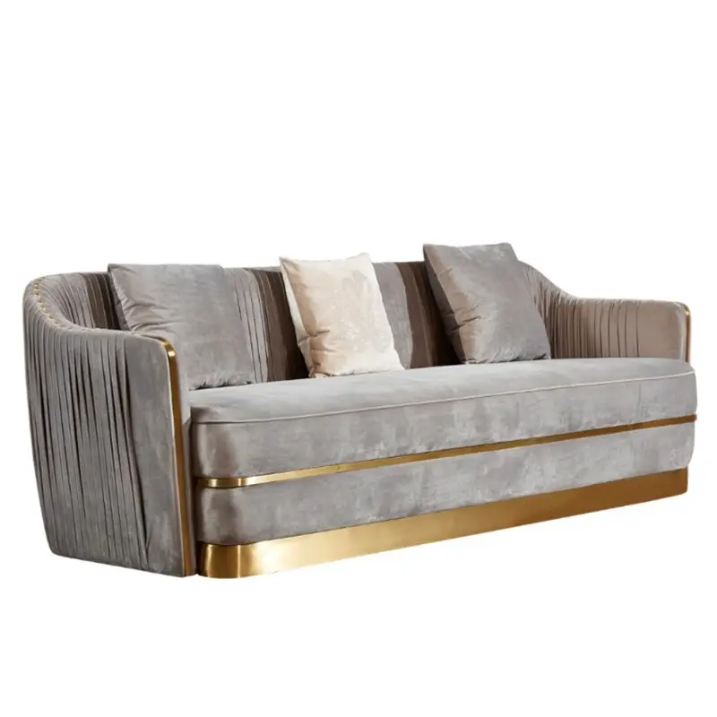 Conjunto de sofá italiano, novo sofá de veludo de alta qualidade com design de luxo, sofá de 3 lugares, conjunto de luxo dourado para sala de estar, sofá