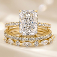 Bague pour femme en argent S925, testée positivement, avec moissanite GRA couleur D, taille géométrique Ice Flower Cut, ensemble de bagues empilables pour femme