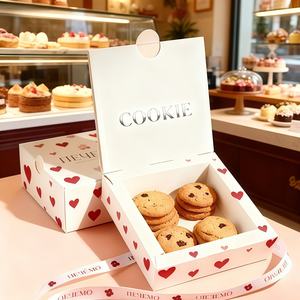 Boîte <span class=keywords><strong>d</strong></span>'emballage pour biscuits à motif cœur mignon - Boîte cadeau en papier de qualité alimentaire jetable pour boulangerie, pâtisserie, logo personnalisable - Product Image 4