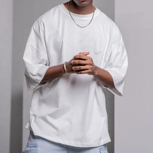 Camiseta de cuello redondo pesado de Algodón 100% con hombros caídos de alta calidad para hombre con estampado completo de logotipo personalizado para hombre - Product Image 3