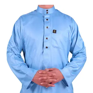 Muslim Traditional Saudi Arab Style Prayer Man Thobe Plain Color Jalabiya With Metal Button