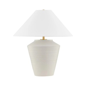 White Ribbed Ceramic Urn Modern Minimalist <b>Table</b> <b>Lamp</b> | Sleek Modern Lighting for Hotel Office & <b>Study</b> Space - Product Image 1