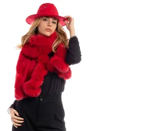 Best Producer For High Quality Knitted Woman Red Scarves With Real Fox Fur For A Fashion Weekend Madeintaly