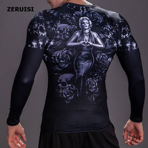 Camicia da uomo in stile tatuaggio giapponese a manica lunga con stampa a sublimazione Rash Guard per Fitness, MMA, palestra, Streetwear - Product Image 4