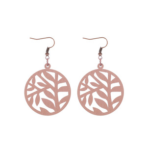 Boucles d'oreilles en bois géométriques sculptées en forme de feuille de papillon boucles d'oreilles pendantes pour femmes Uionen 1223 - Product Image 4