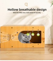 Grande maison à chat en carton 3-en-1 avec balles suspendues |   Lit pour chat en carton écologique interactif et durable, en carton ondulé