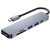 Base de Conexión Tipo-C 6 en 1 de Aleación de Aluminio con Puerto LAN 2.1, USB 3.1/3.0, Lector de Tarjetas SD y TF, Hub USB Multifunción