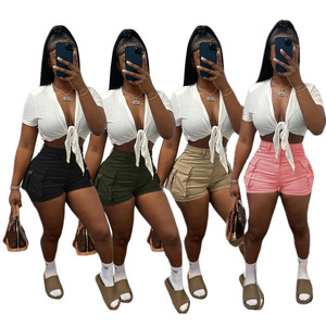 <strong>Women's</strong> Trendy Casual Summer Solid Color Workout <strong>Shorts</strong> Multi-Pockets Button Custom Logo <strong>Cargo</strong> <strong>Shorts</strong> for Outdoor Activities - Product Image 1