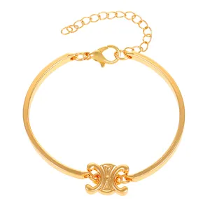 Bracelet élégant en plaqué or 18 carats Bracelet en forme de C double de style simple avec perle de pierre et bijoux personnalisés en CZ
