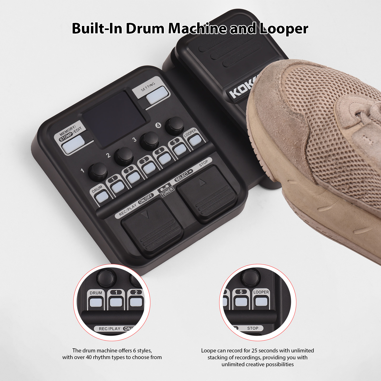 Kokko Guitar Multi Effects Pedal - 10-59 Presets, 6 Drum