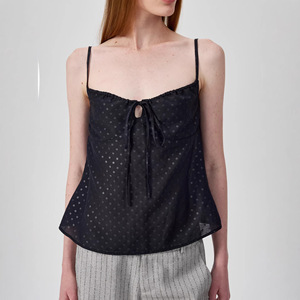Haut de camisole pour femme TS-027 avec motif à pois et nœud décoratif, mélange de polyester, vêtements décontractés printemps/été - Product Image 1