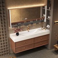 Meuble-lavabo moderne en bois flottant et marbre avec miroir de salle de bain, double/simple vasque, meuble de salle de bain avec vasque
