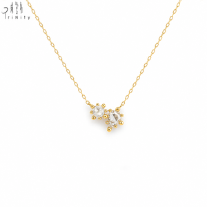 <b>Top</b> Quality 18K Solid Yellow <b>Gold</b> Double <b>Rose</b>‑Cut Diamond Necklace Flower Bud Prong Setting Fine Jewellery For Women Daily Wear - Product Image 1
