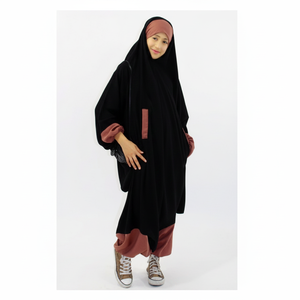 Abaya islamique modeste pour bébés filles noires, à capuche, manches longues, longueur au sol, grande taille, respirante, légère, séchage rapide, coupe ample - Product Image 2
