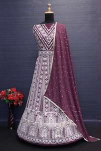 Fausse georgette lourde avec séquences de broderie travail Salwar Kameez costume et robe Anarkali pour femmes vêtements de fête - Product Image 6