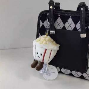 Adorable Nouveauté 2026 Tendance Porte-clés Ours en Peluche Lavé Super Doux, Pendentif de Sac à Dos, Design Carré Caramel Popcorn PP - Product Image 4