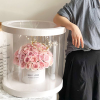 Riesiger Runder Koreanischer Blumenkasten Eimer Blumenarrangement Papierbox PVC Transparentes Fenster Geschenk Blumenbox