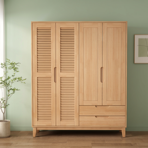 Modern Wooden Wardrobe With Shutter Doors Hinged Freestanding Scandinavian Design <b>Bedroom</b> <b>Storage</b> <b>Cabinet</b> - Product Image 4
