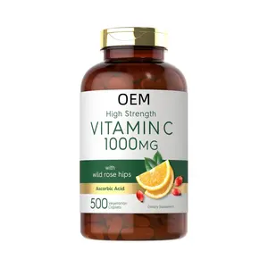 C vitamini 1000mg | % 500 vejetaryen kapaklar | Vahşi gül kalçaları ile askorbik asit | Yüksek mukavemetli formül glutensiz ek