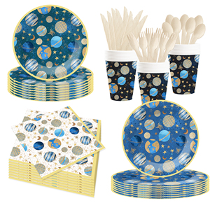 DAMAI - Vajilla Personalizada con Temática Espacial Azul Oscuro, Platos de Papel Desechables para Fiestas con Juego de Vajilla con Plantas - Product Image 2