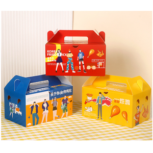 Cajas de cartón impermeables portátiles de <span class=keywords><strong>pollo</strong></span> frito y sushi coreanas personalizadas para embalaje de alimentos para llevar con asas - Product Image 3