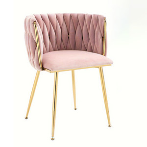 Chaises de salle à manger modernes de luxe élégantes avec cadre doré, chaise d'appoint ronde avec revêtement en velours - Product Image 2