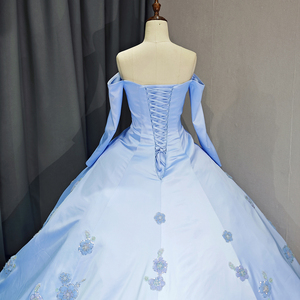 Jancember 6705 Vintage bleu soirée fleur Vestidos De Noche robes élégantes avec manche - Product Image 6