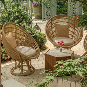 Fauteuil œuf en rotin moderne de luxe, semi-extérieur, fauteuil lounge en rotin tressé avec coussin pour jardin, patio, hôtel, balcon, mobilier - Product Image 1