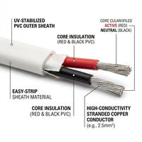 TPS Flachkabel Duplex/Triplex Verseiltes Verzinntes Kupfer 2-adrig 600V Spezielle PVC-Isolierung 105°C Trockenes Marine-Bootsbatteriekabel