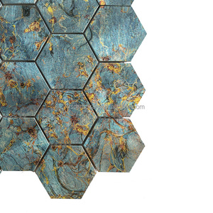 Dosseret adhésif en aluminium hexagone pour mur Mélange de verre Tuile de mosaïque en métal <span class=keywords><strong>Al</strong></span>. <span class=keywords><strong>mosaic</strong></span> peler et coller - Product Image 6