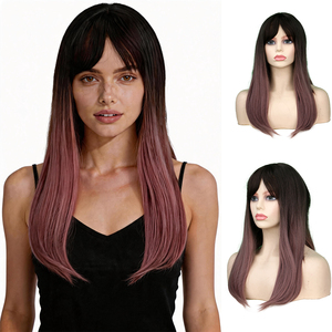 <span class=keywords><strong>Perruque</strong></span> synthétique droite mi-longue pour femmes avec frange résistant à la chaleur postiche à tête complète pour la fête quotidienne - Product Image 1