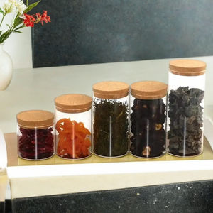 Pot en verre de rangement alimentaire pour cuisine avec couvercle en liège pour pâtisseries, biscuits, bonbons, thé en <span class=keywords><strong>vrac</strong></span>, aliments, haricots, café - Product Image 1
