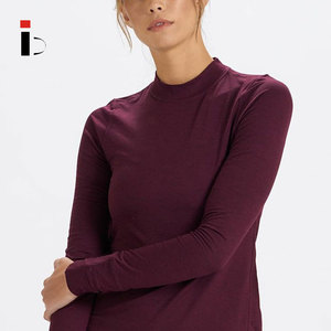 De algodón de cuello alto Spandex OEM jersey de corte Slim <span class=keywords><strong>camisetas</strong></span> para damas de manga larga o-Cuello <span class=keywords><strong>mujer</strong></span> llano T Shirt - Product Image 5